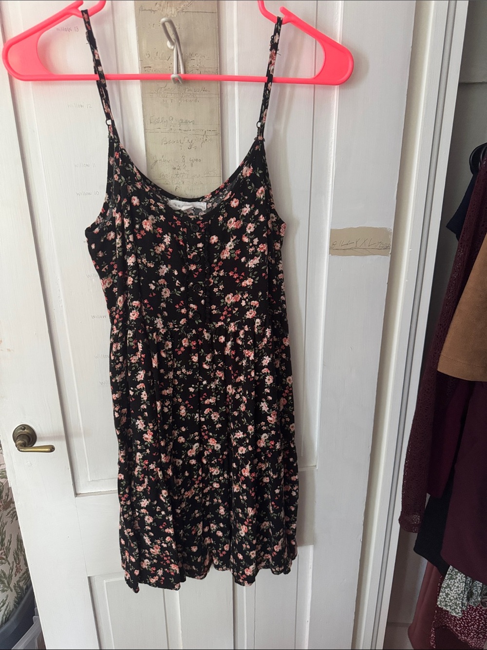Floral Black Spaghetti-Strap Sundress - Pink Flower Print